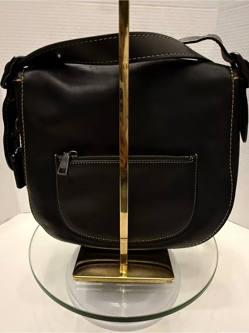 Coach Black Leather Saddle Crossbody with Contrast Stitching